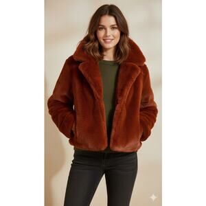 NWT MINKPINK Anya  Australia Faux Fur Jacket Burnt/ rust Orange $189 Size L